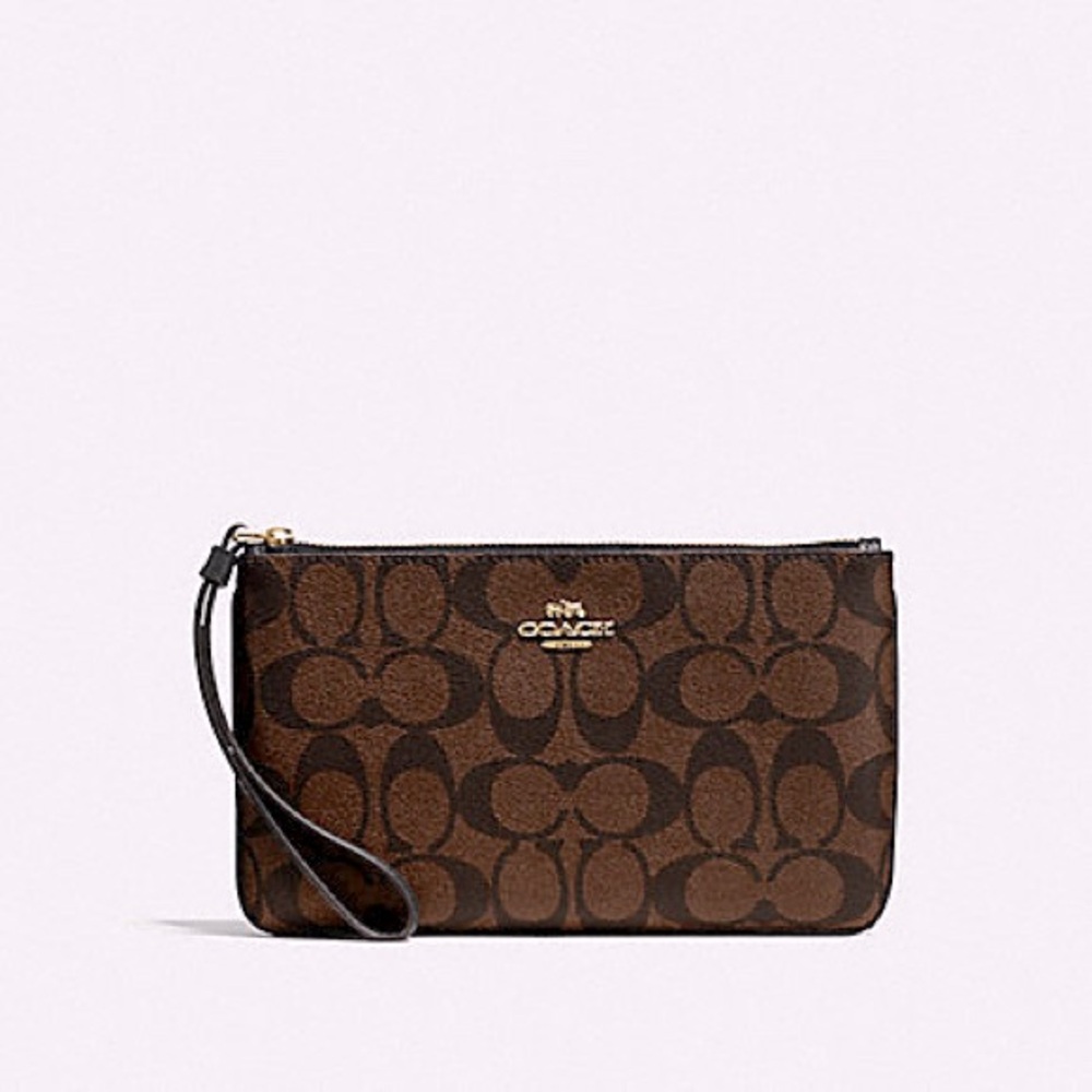 COACH LARGE WRISTLET IN SIGNATURE F58695 BROWN/BLACK